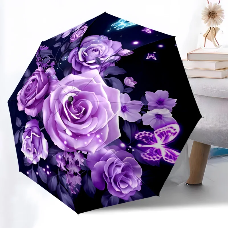 

Складной зонт с цветком Grace, модный дизайн с автоматическим открытием, 8, железные ребрышки, пластиковая ручка, складной солнцезащитный козырек, идеальные подарки
