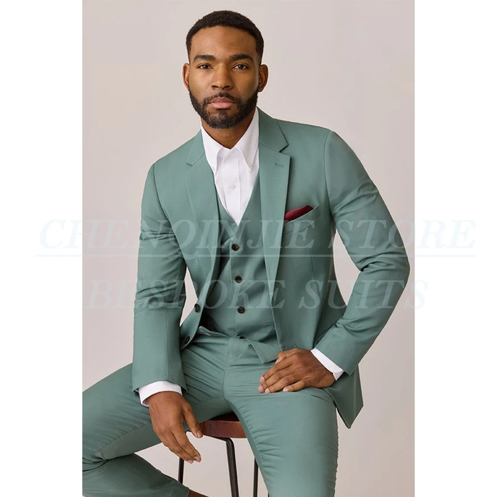

Elegant Wedding Men Suits Formal Single Breasted Notch Lapel Slim Fit Male Clothing High Quality 3 Pcs Jacket Pants Vest Blazer