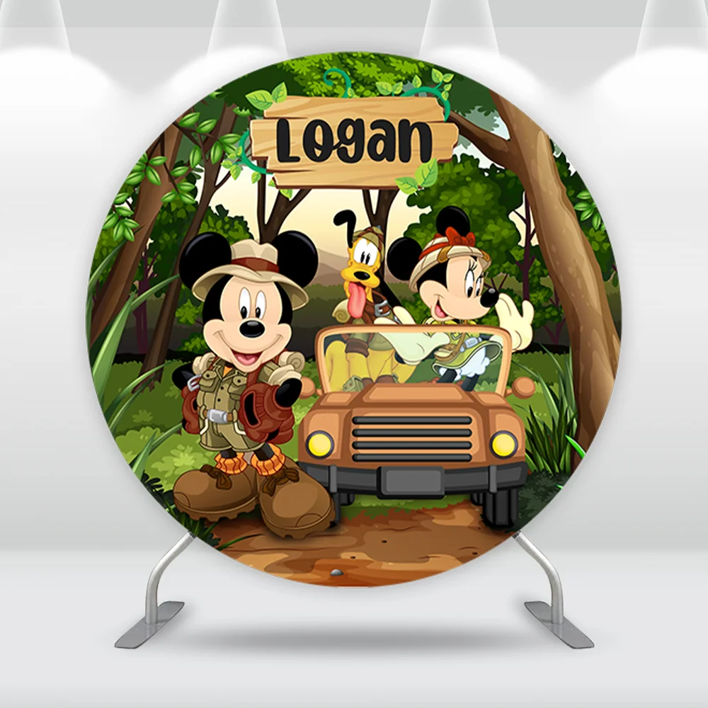 Forest Safari Disney Mickey Jungle Boys Birthday Party Round Circle Backdrop Minnie Animals Kid Wild One Photography Background