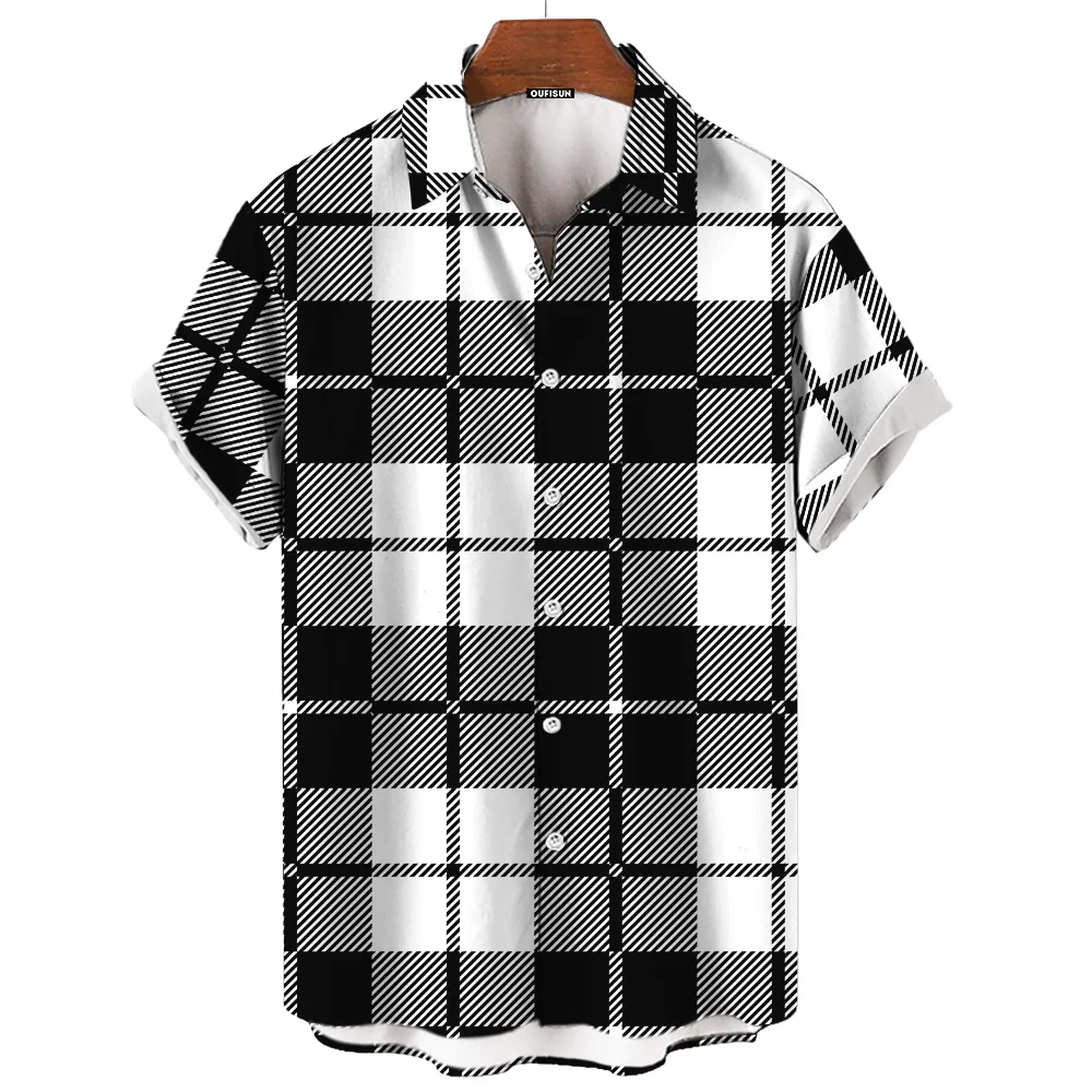 Fashion Plaid Short Sleeve Men Shirts For Daily Big Size S-5XL Lightweight Breathable Men's Shirt Leisure Designed Men's Tops