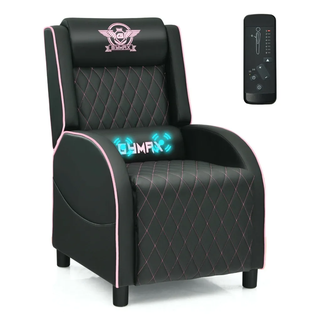 

Massage Gaming Recliner Chair Leather Single Sofa Home Theater Seat Pink