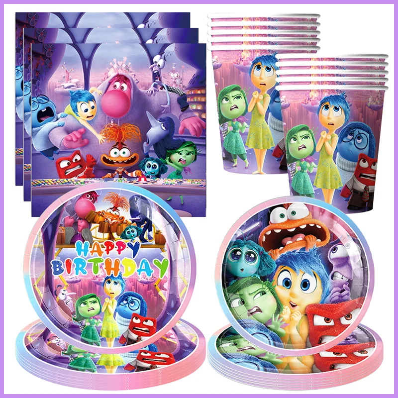 Disney Inside Out 2 Birthday Party Decoration Supplies Set Inside Out Theme Paper Napkins Plates Cups Backdrop Balloons Deco Kit