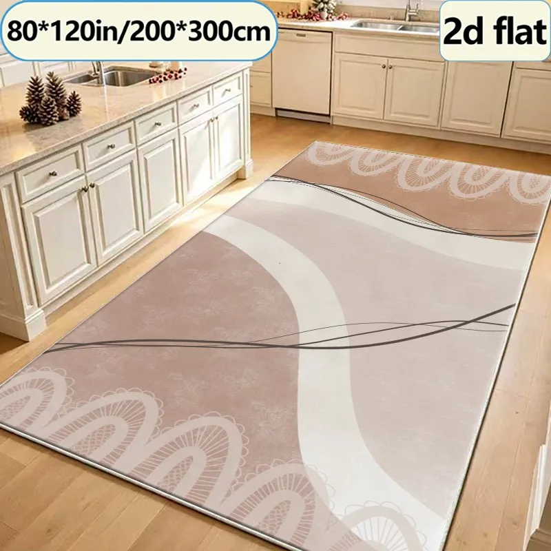 Bohemian Style Neutral Lace Curve Abstract Rug, Aesthetically Pleasing and Simple Rug, Suitable for Living Room, Bedroom, and Home Interior Decoration