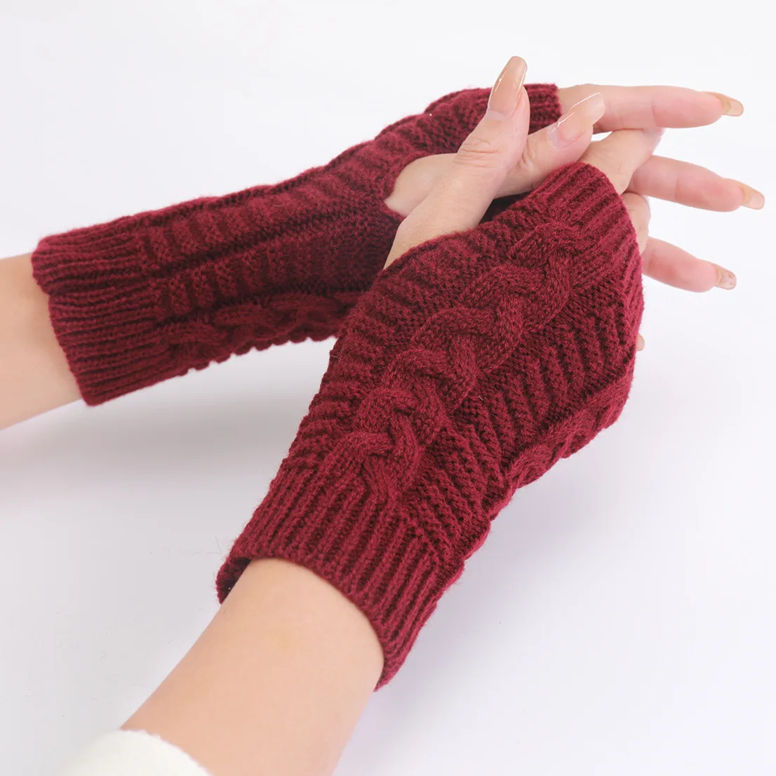 Women's Knitted Long Hand Gloves Warm Embroidered Mittens Winter Fingerless Glove for Women Girl Guantes Invierno Mujer Luvas