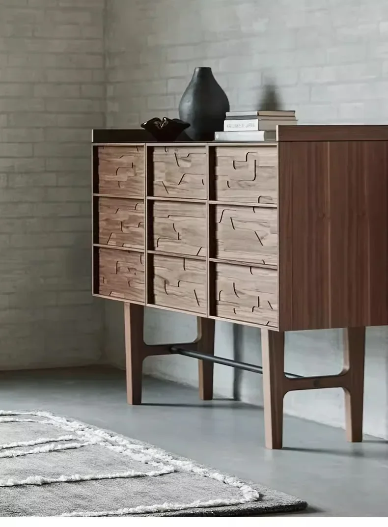 

N40 Italian Minimalist North American Black Walnut Side Cabinet Living Room Wine Cabinet Wall Locker All Solid Wood
