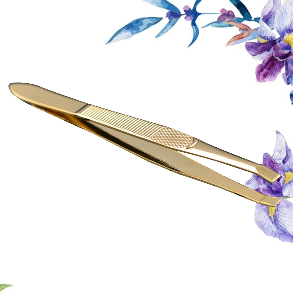 Precision Stainless Steel Gold-plated Eyebrow Tweezers with Eyebrow Comb Portable Eyelashes Extension Tweezers Pointed Tip