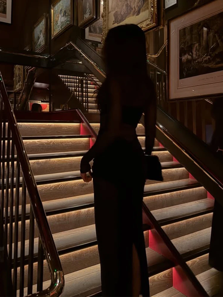 Solide Mesh Patchwork Maxi Kleider Für Frauen Mode Sexy Streetwear Volle Hülsen Hüfte Wrap Sheer Lange Vestidos Roben Weibliche Dünne