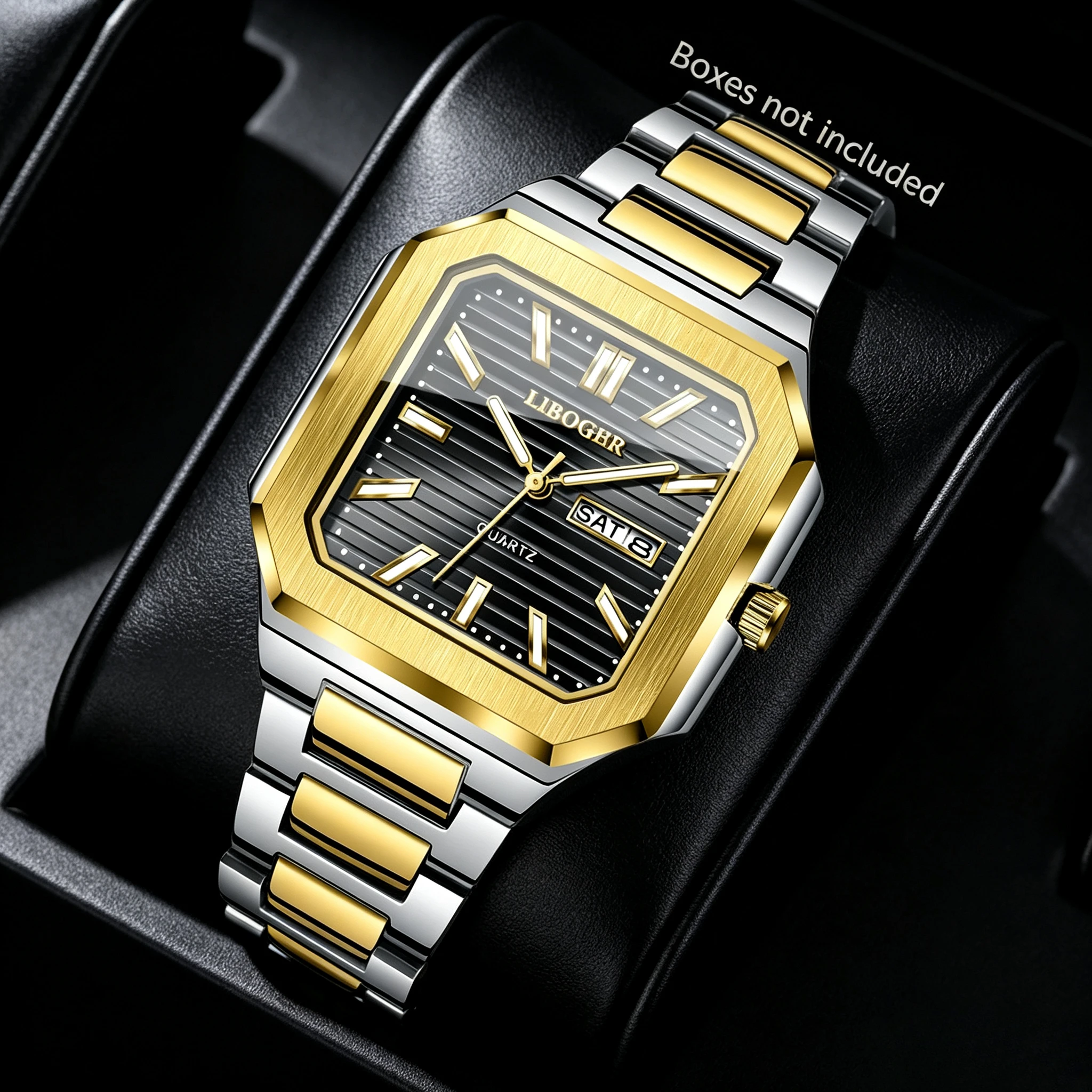 Fashion Men Square Business Watches Stainless Steel Strap Casual Daily Date Display Wristwatch Relogio Masculino（Without Box）