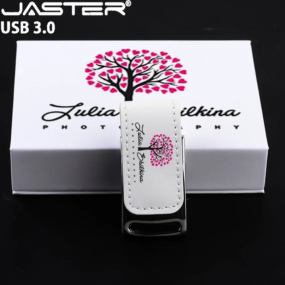 JASTER 10 PCS LOT USB 3.0 Flash Drive Free Custom Logo 128GB Pen Drive Leather Memory Stick White Box Pendrive 64GB Color Print