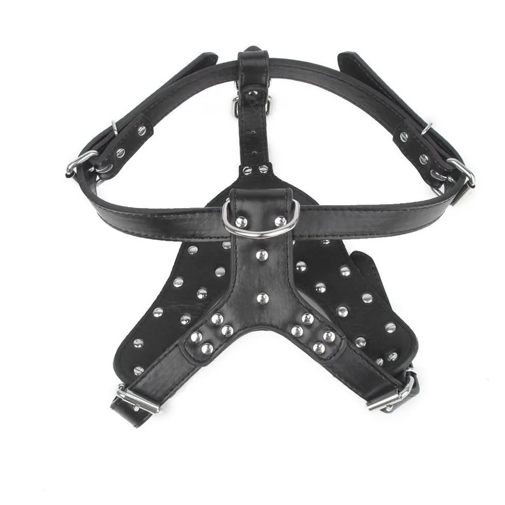

Pet Dog Harness Black Pu Spike Studded Adjustable For Terrier Chest 65-85Cm Neck 42-65Cm Heavy Duty D Ring