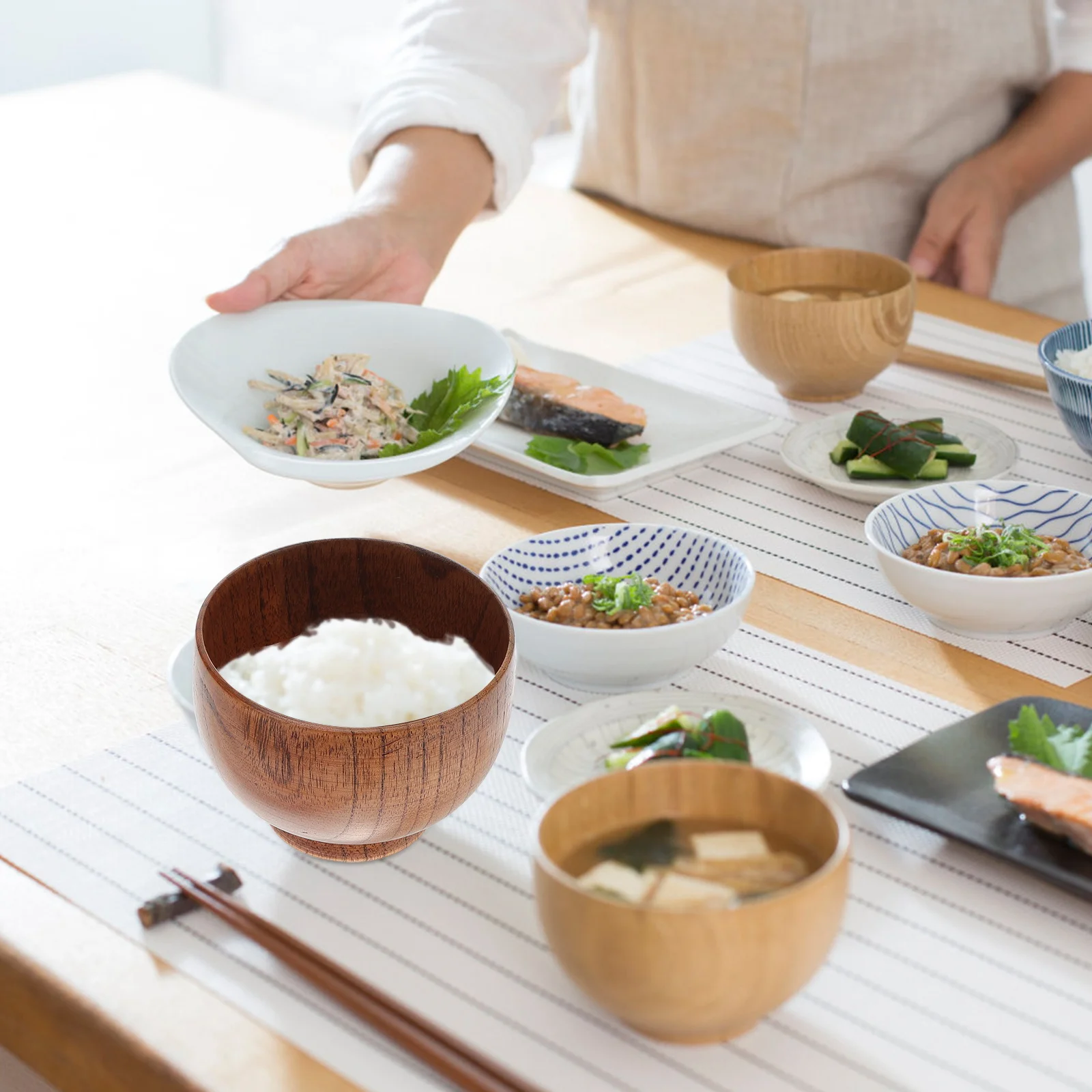 

Wooden Feeding Portable Anti Fall Salad Rice Soup Home Kitchen Bar Child Food Serving Dining Set