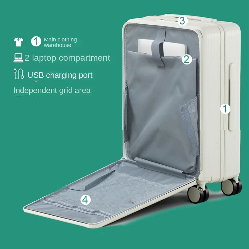 Front Opening Suitcase Multifunctional Laptop Bag USB Charging Password Trolley Luggage Travel Bags Universal Wheel Boarding Box