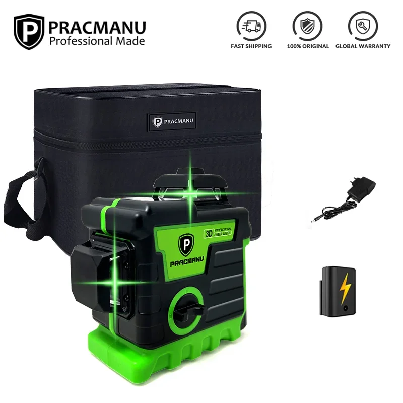 Pratico livello Laser 3D 12 linee livello linee verdi autolivellanti Laser a livello incrociato orizzontale e verticale con 1/2 batterie