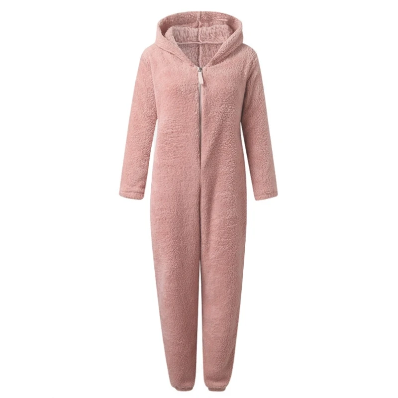 M2EA Womens Onesise Sleepwear Cute Fuzzy Warm Sherpa Fleece Hooded Romper Short Jumpsuit Playsuit