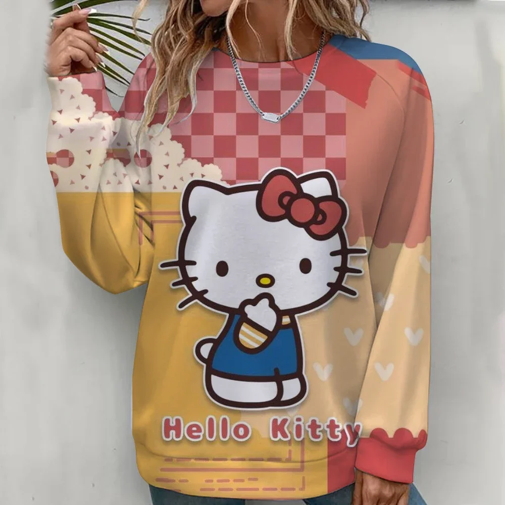 Bluza damska Hello Kitty z kreskówki anime, modna, codzienna, wygodna, z okrągłym dekoltem, na wiosnę i jesień, odzież 2026
