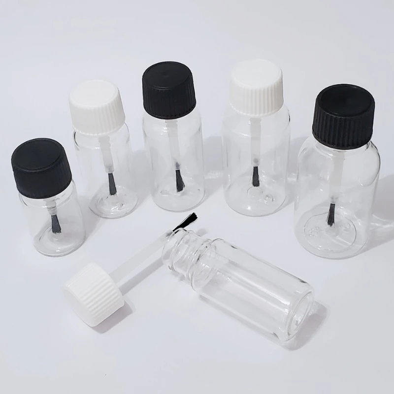 Botol Cat Kuku Plastik 5-30Ml Botol Kosong Cair dengan Tutup Kuas DIY Kerajinan Botol Isi Ulang Bening Stoples Penyimpanan Anti Bocor