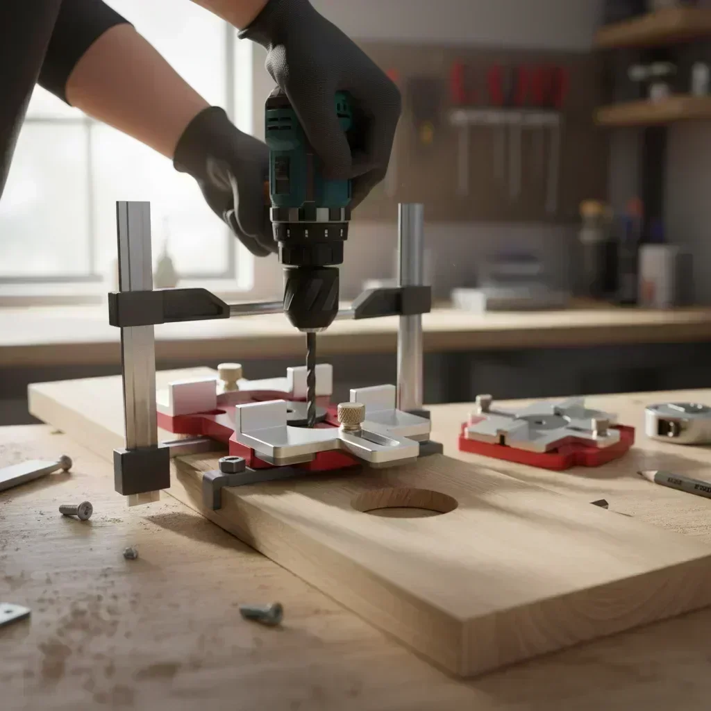 

Деревообработка 2-в-1 позиционирующая пластина с прорезями из алюминиевого сплава, ручка ящика, штамповочный шаблон, деревянные удобные вспомогательные инструменты для резки