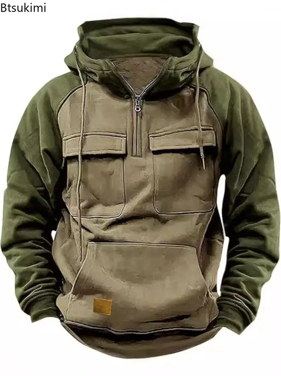 

Spring Autumn Men's Pullover Sweatshirts Fashion Patchwork Multi Pockets Men Hooded Coats Loose Casual Hoodies Male Streetwear