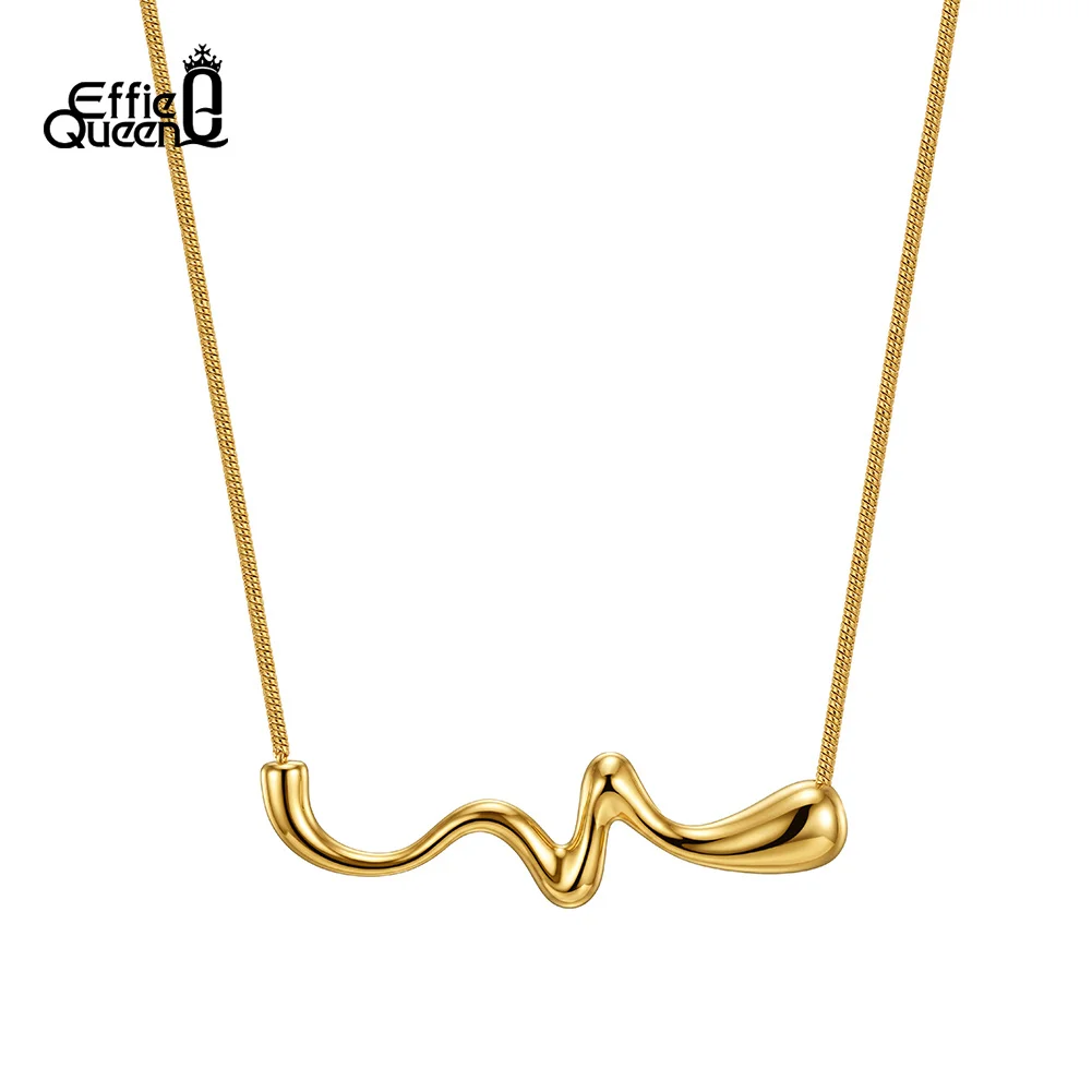 EFFIE QUEEN Minimalist Stainless Steel Line Wave Necklace Choker Chain For Women Waterproof Elegant Wave Collar Jewelry STKN38