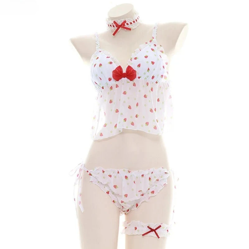 

Anime Kawaii Girl Sweet Strawberry Sexy Lingerie Temptation Chiffon Pajamas Erotic Outfits Cosplay Costumes