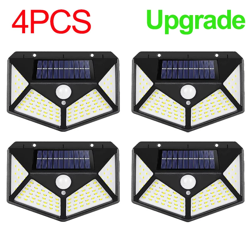 1/2/4 Stuks 100 LED Solar Wandlampen Outdoor Solar Lamp Bewegingssensor Zonne-energie Zonlicht Straatverlichting voor Tuin Nachtlampje