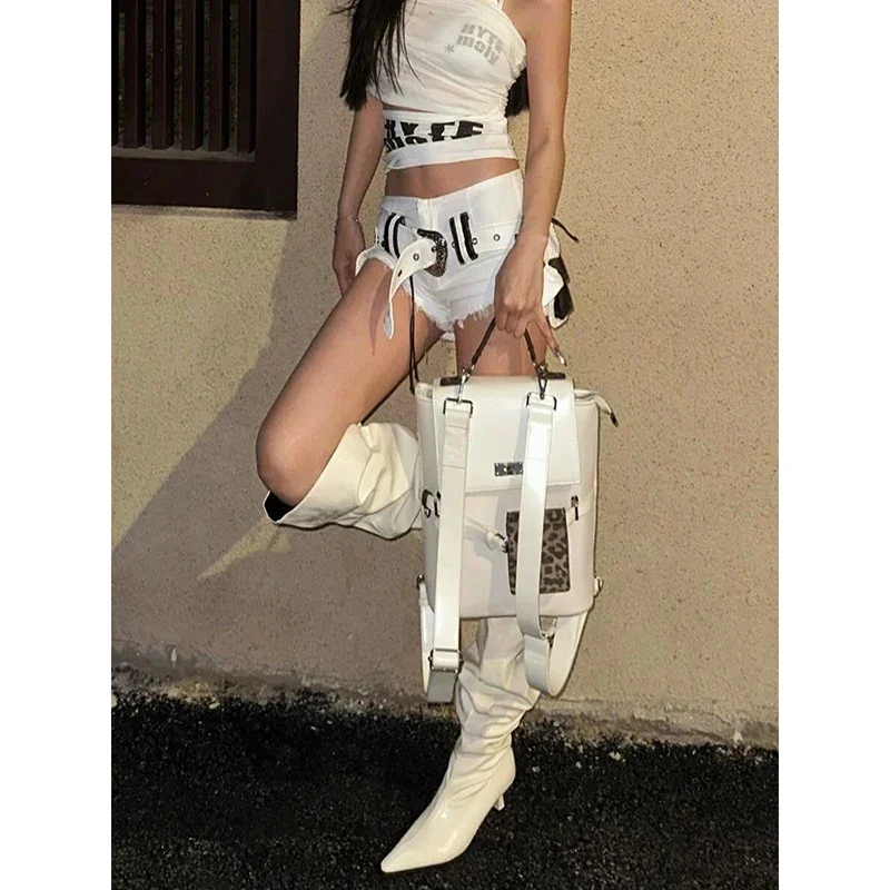 المرأة القوطية الأبيض البسيطة الدنيم السراويل الإناث خمر الشارع الشهير 90s الجمالية منخفضة الخصر الجينز ايمو 2000s سراويل قصيرة الملابس