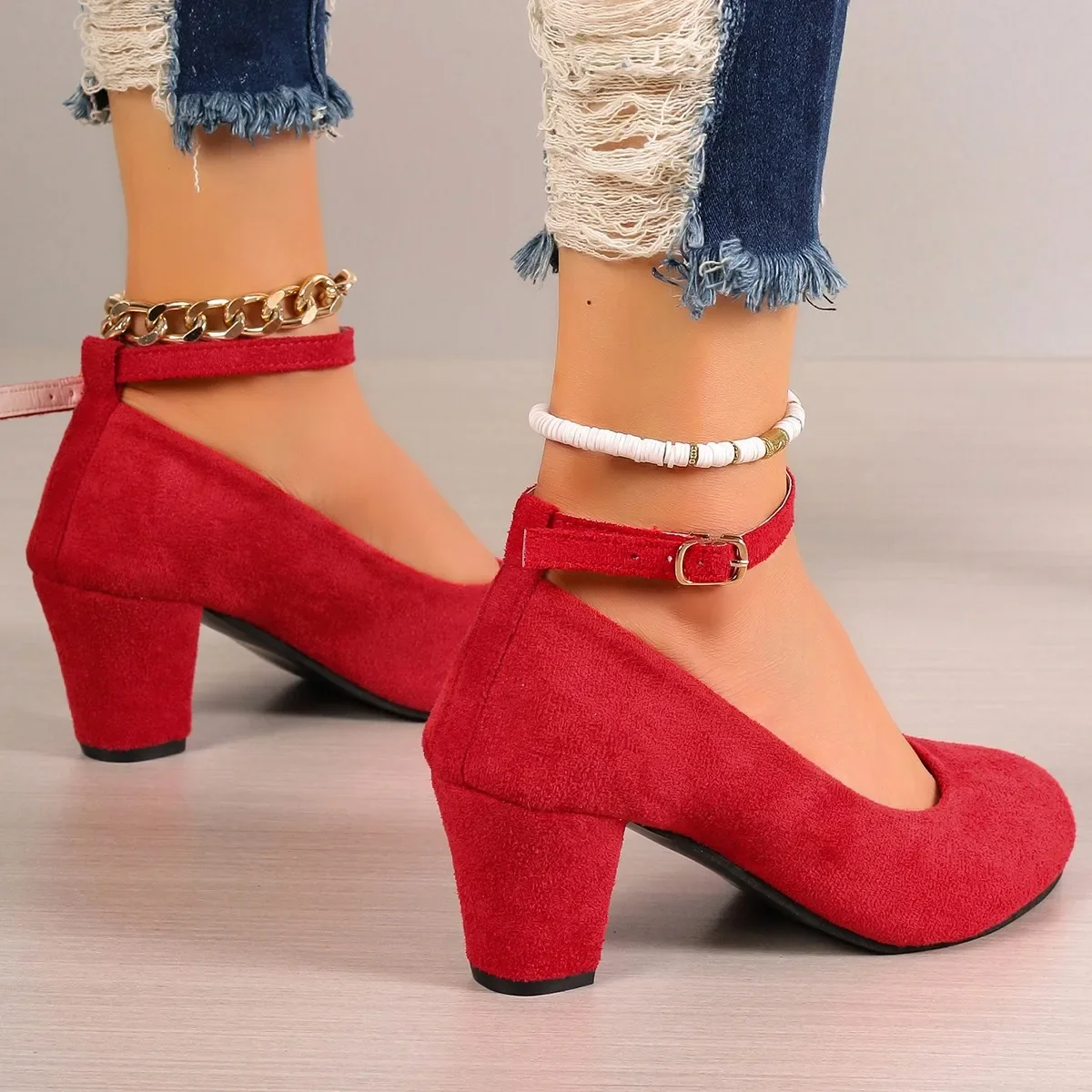 مضخات حزام الكاحل الحلو للنساء ، الكعب العالي السميك ، الأحذية منصة قطيع ، ماري جين ، أحذية السيدات ، الأزياء ، رأ #5