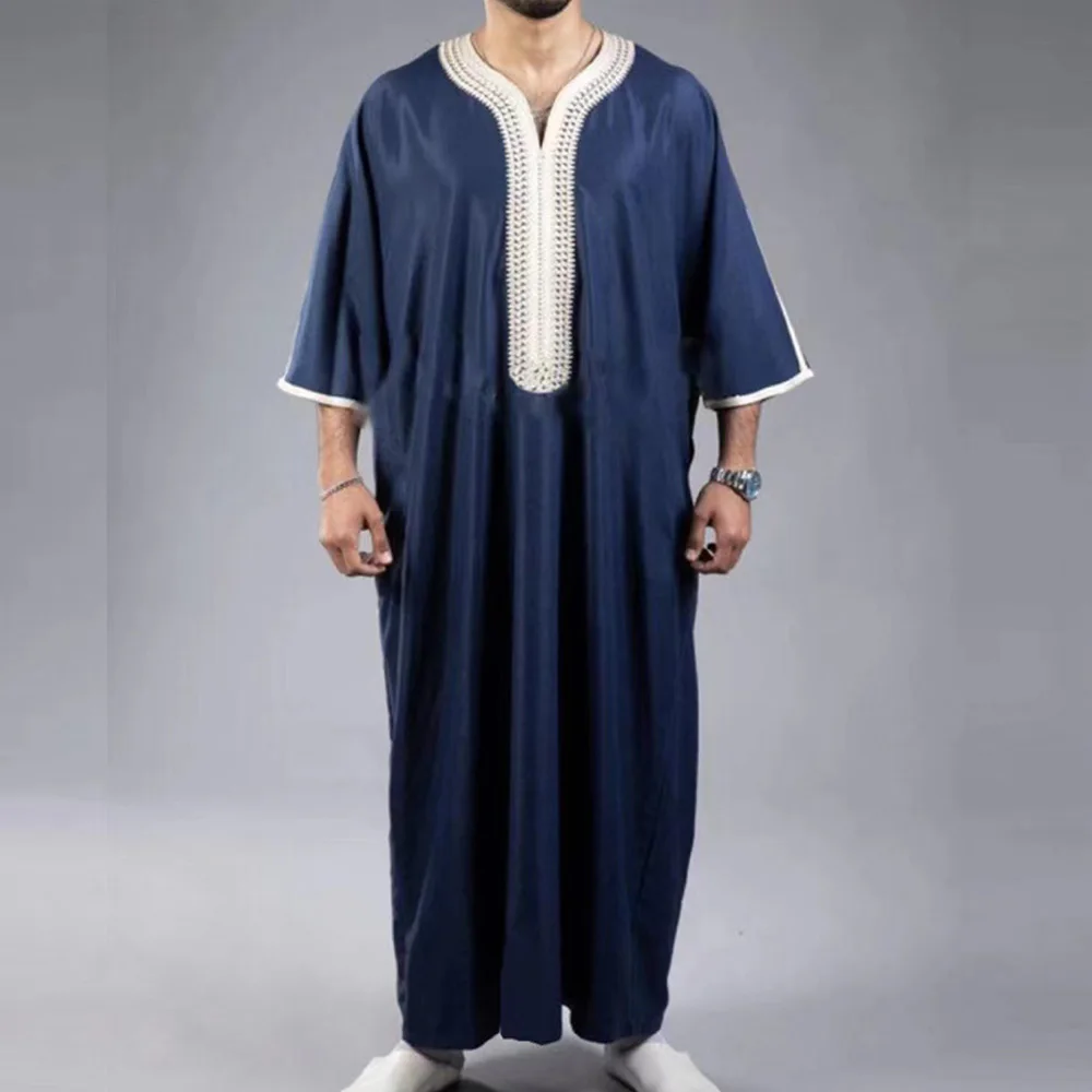 2023 New Traditional Muslim Clothing Eid Middle East Jubba Thobe Men Thobe Arab Muslim Robes with Long Sleeves Gifts for Husband