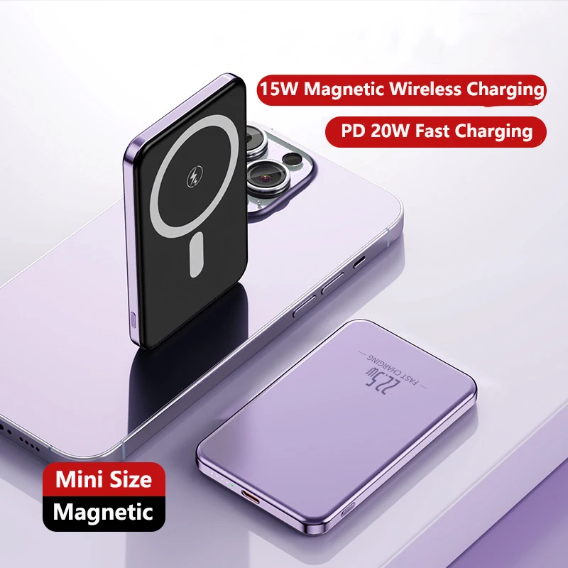 Magsafe Power Bank 10000mAh Caricatore portatile Batteria esterna Powerbank a ricarica rapida ultra sottile per iPhone Xiaomi Samsung