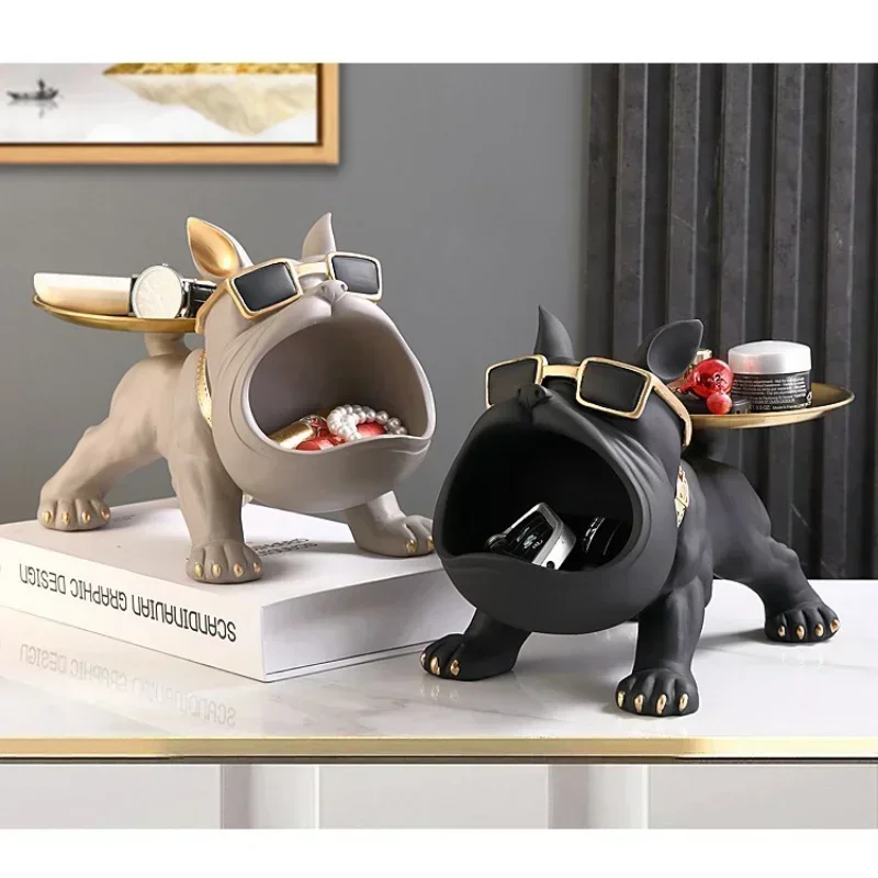 Key Storage Box At The Entrance of The House Big Mouth French Bulldog Resin Sculpture Animal Statue Home Decoration Gift