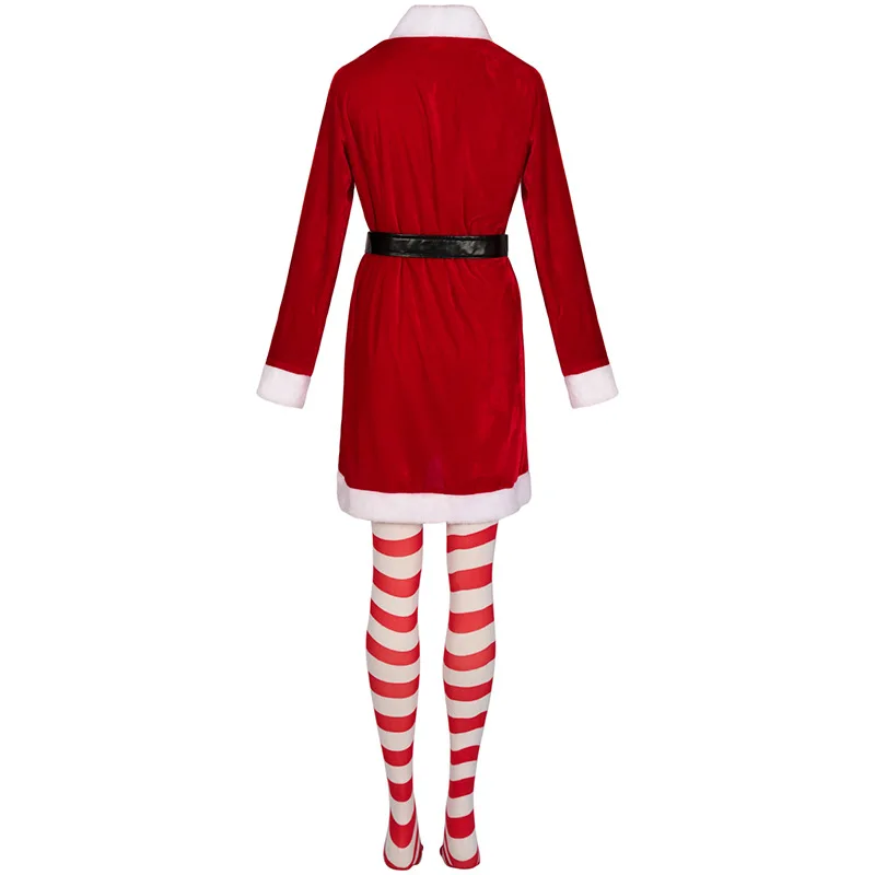 Disfraz de Santa Claus para mujer adulta, vestido de elfo rojo de terciopelo, Sexy, con medias, para fiesta de navidad