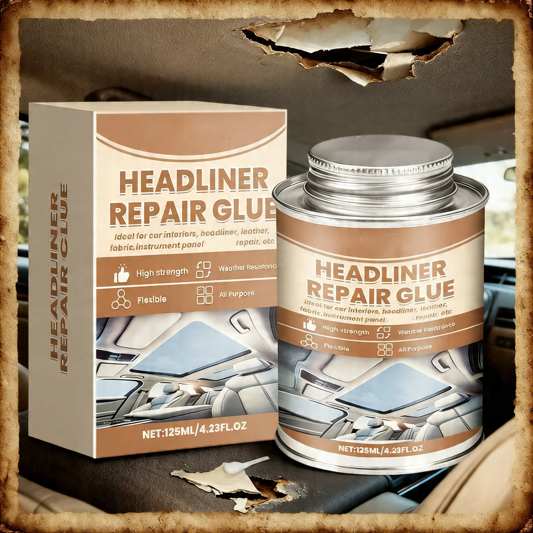 100ML Car Roof Liner Repair Glue Automotive Roof Skin Adhesive Leather Body Repair Seam Sealer Cloth Upholstery Care Repair Kit
