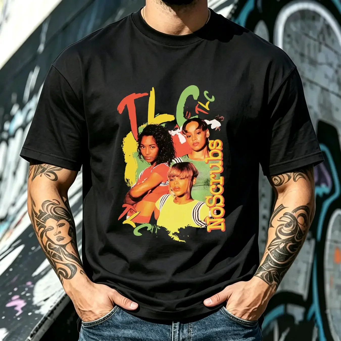 washed T Shirt Vintage 1990s TLC No Scrubs R B Hip Hop Mens XL long or short sleeves vintage Washed Top For Everyday Wear