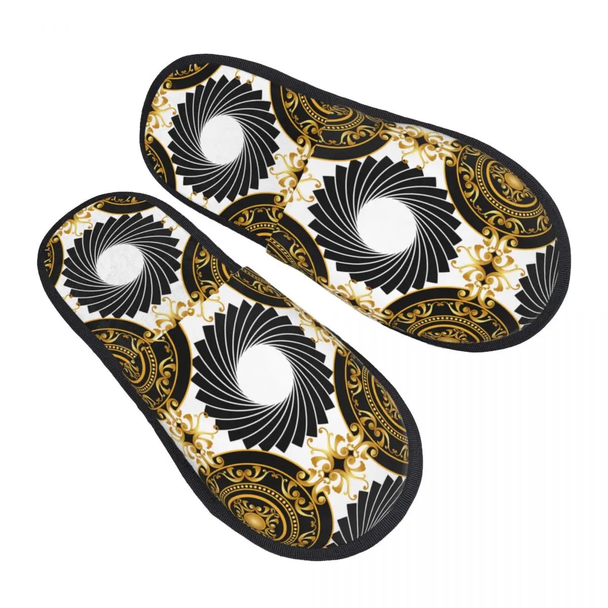 Men Women Plush Indoor Slippers Golden Floral Baroque Warm Soft Shoes Home Footwear Autumn Winter 2023