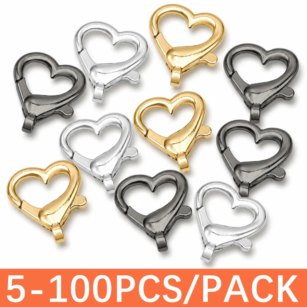 5/50/100Pcs Heart Lobster Clasp Hook Buckle 26x22mm for DIY Keychain Key Ring Connector Jewelry Making Accessories Supplies