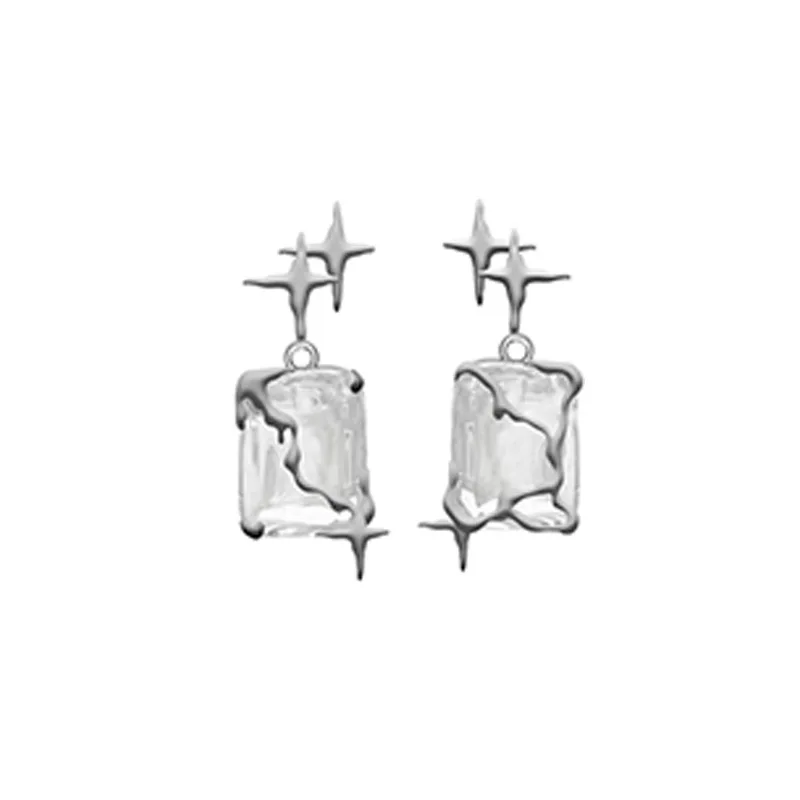 QMCOCO Irregular Silver Color Square Zircon Earrings For Women Girl Luxury New INS Fashion Vintage Ear Jewelry Party Gifts