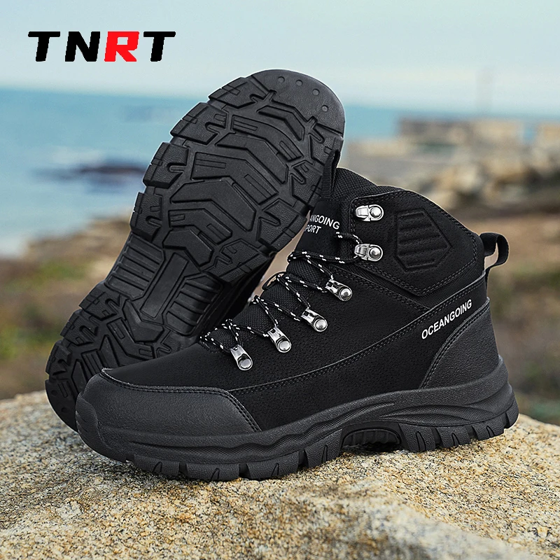 Zimowe buty męskie wodoodporne skórzane trampki męskie Outdoor antypoślizgowe wspinaczka buty turystyczne Trekking buty śniegowe buty robocze