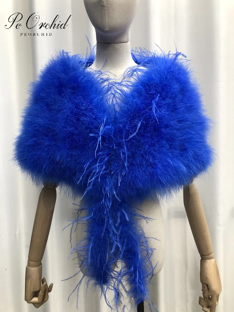 

PEORCHID Royal Blue Wedding Cape Bridal Boleros De Fiesta Mujer Ostrich Feather Bridal Fur Shawl White/Red Shrug Winter Jacket