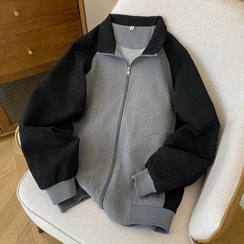 

Women Corduroy Baseball Jacket Patchwork Long Sleeve Zip Coat Harajuku Y2K Spring Fall Loose Casual Outwear American Vintage