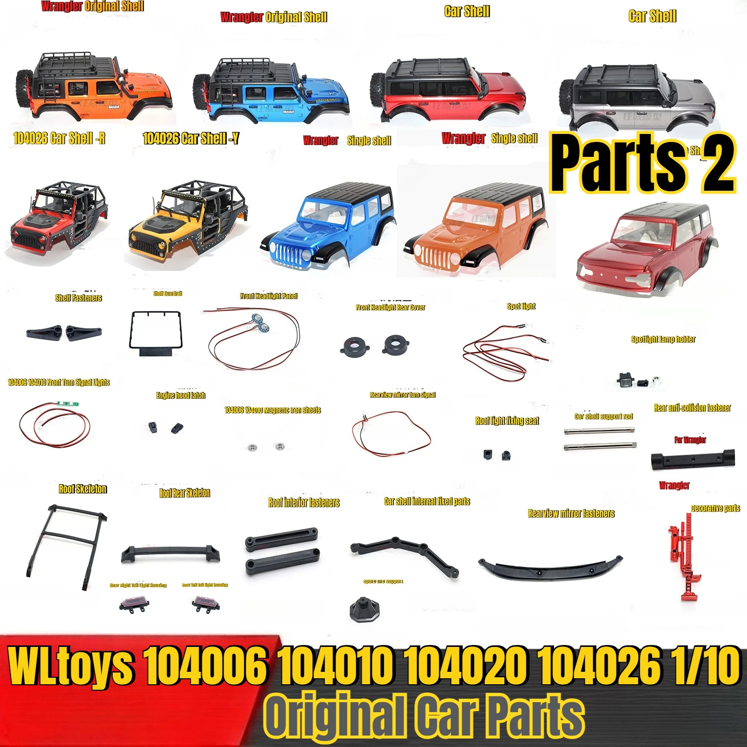 WLtoys 104006 104010 104020 104026 1/10 RC Car Parts Original Car Shell Headlight Turn Signal Roof Interior Fasteners Parts 2
