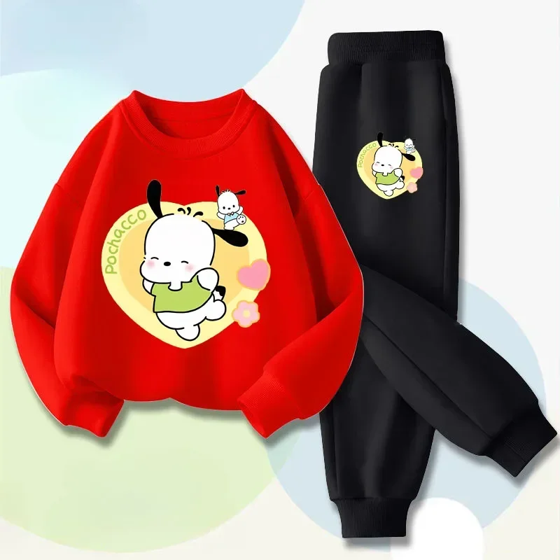 Girls's Long Sleeved Pullover Long Pants Two Piece Sets SANRIO Cartoon Printed Children's Casual Hoodies Suit  Kids Sweatsuit