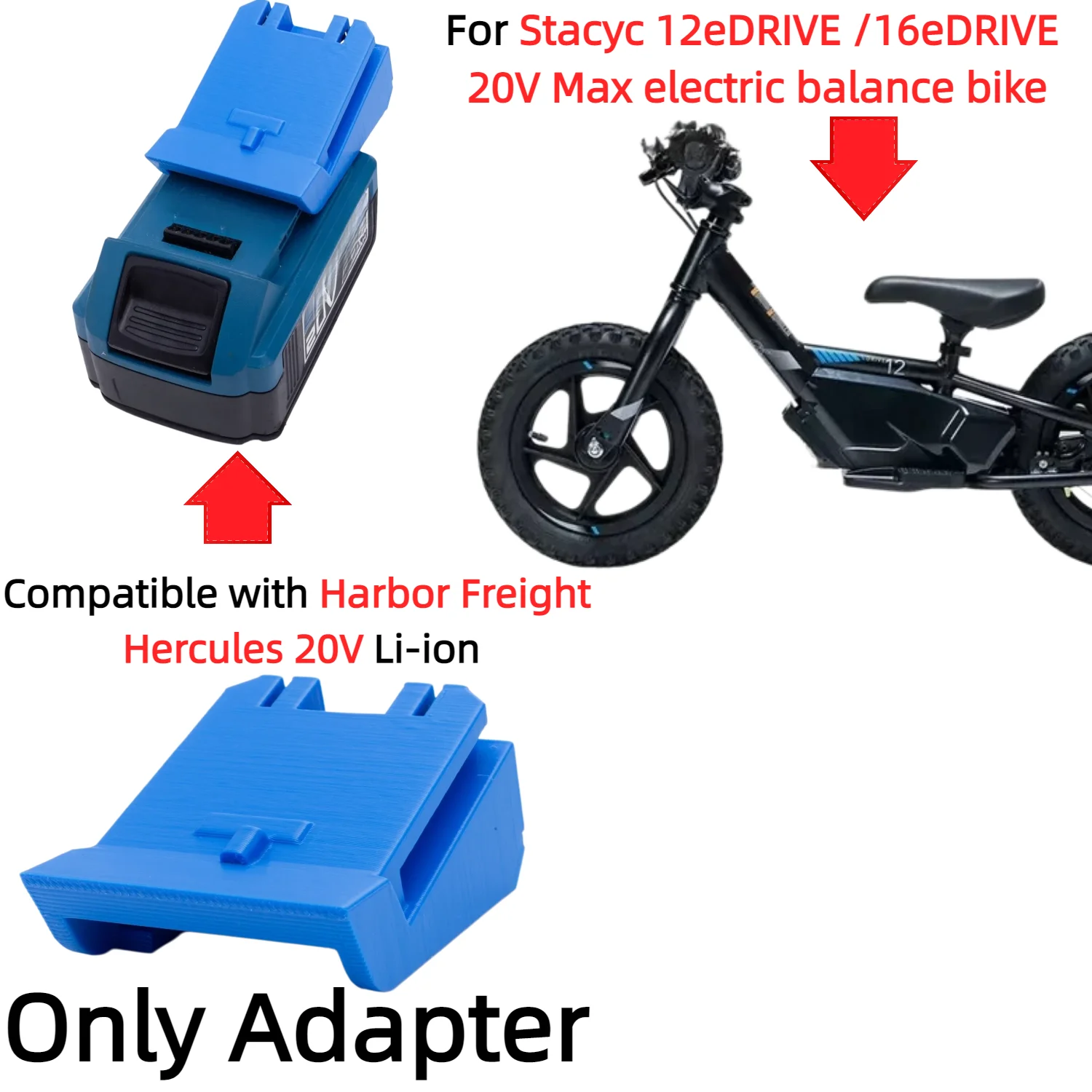 Battery Adapter/Converter for Harbor Freight Hercules 20V Battery To Stacyc 12eDRIVE /16eDRIVE 20V Max Electric Balance Bike