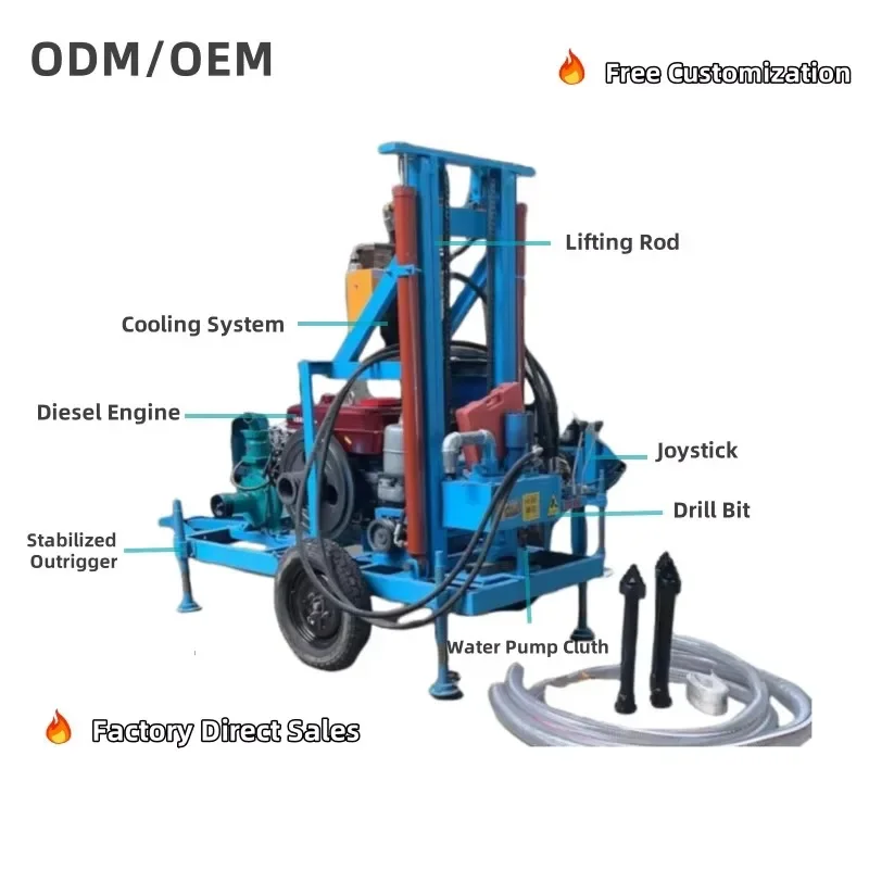 150 Meter Deep Diesel Hydraulic Borehole Drilling Rig Portable Water Well Drilling Rig Machine