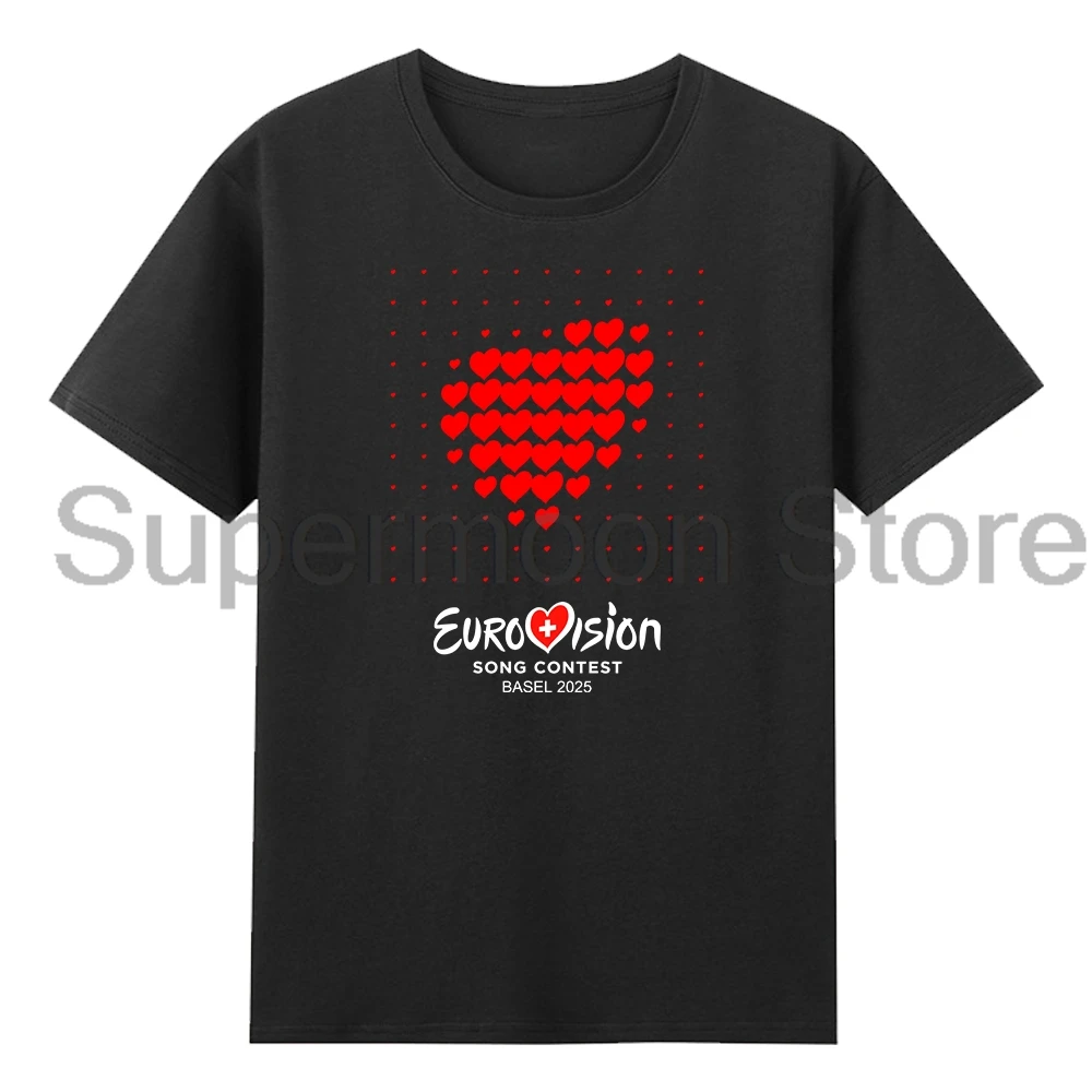 Eurovision 2025 Red Heart T-shirt Eurovision Song Contest Crewneck Short Sleeve Cotton Tee Women Men Streetwear Tops