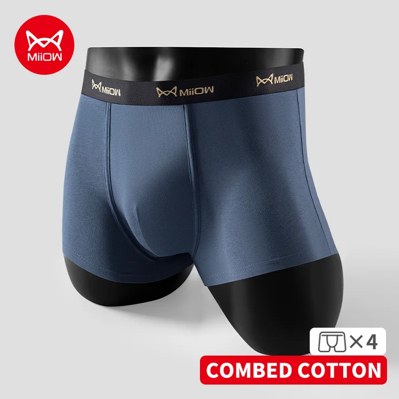 

MiiOW 4Pcs Cotton Men Underwear Boxers Mulberry Silk Antibacterial Crotch Mens Underpants Breathable Men's Panties Man Boxers
