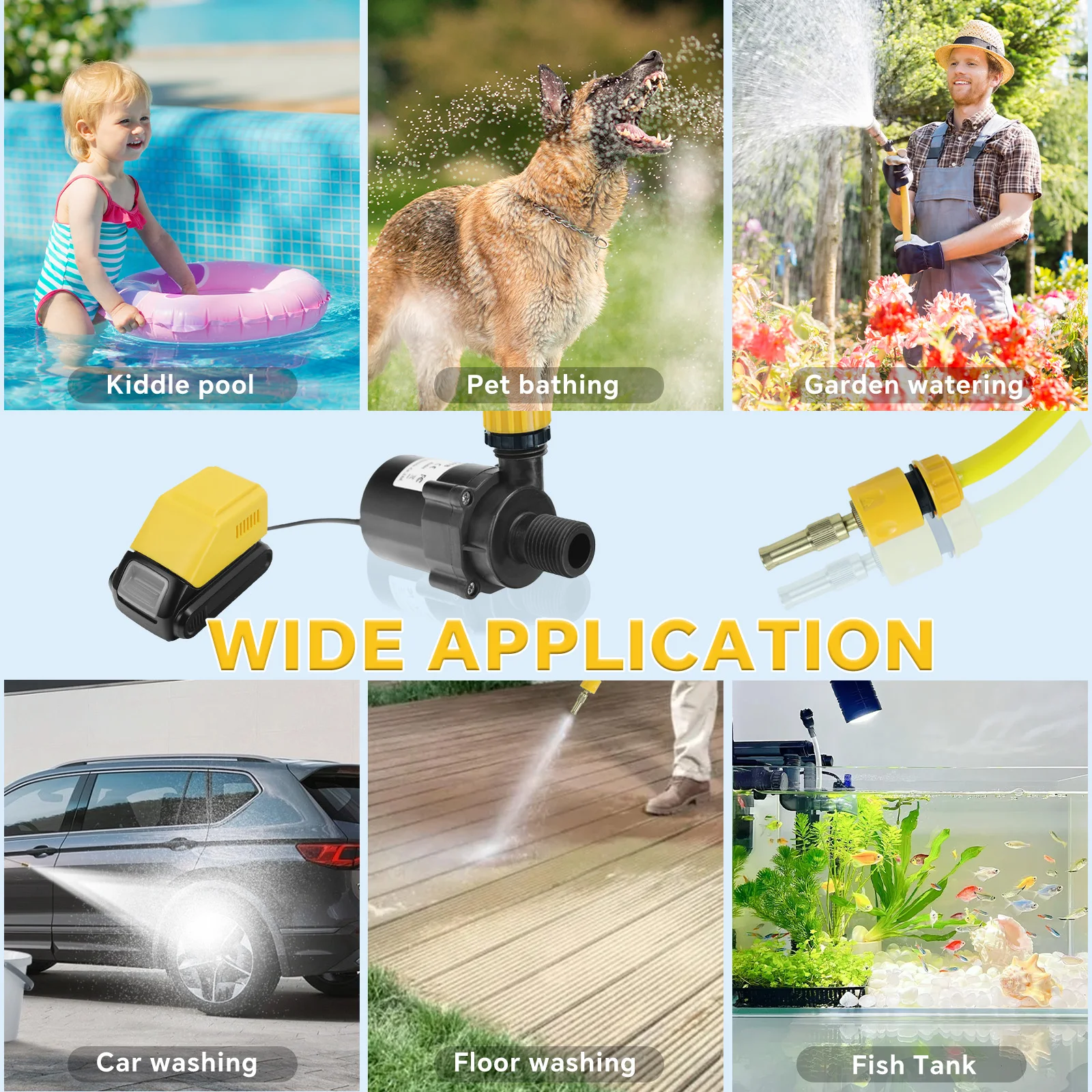 Беспроводной насос для перекачки воды, бесщеточный портативный погружной водяной насос 317GPH с водяным шлангом длиной 2 м для аккумуляторного штифта DeWalt 20 В