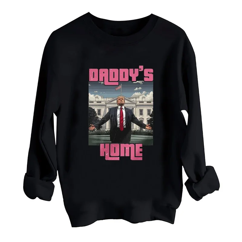 

Trump Pink Daddy's Home Sweatshirt Harajuku Round Neck Long Sleeve Oversized Hoodie