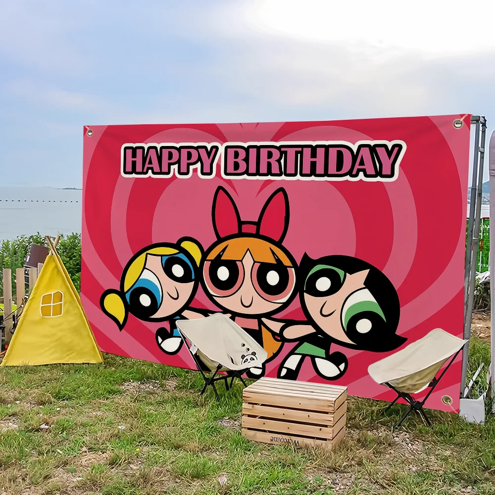 Cartoon Flag For Picnic Party Art Home Decoration Outdoor The P-Powerpuff Cool Girls Camping Banner