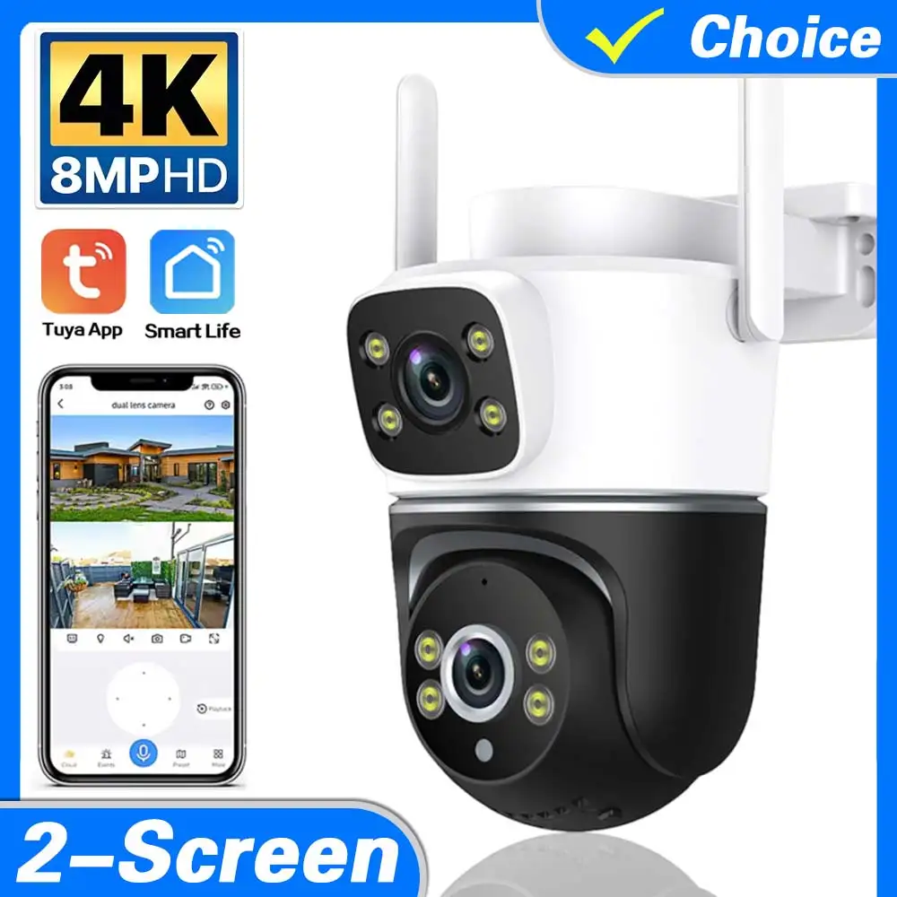 

Smart Life 4K 8MP Dual Lens PTZ WIFI Security Camera Dual Screen Ai Human Auto Tracking Outdoor 4MP CCTV Surveillance IP Camera