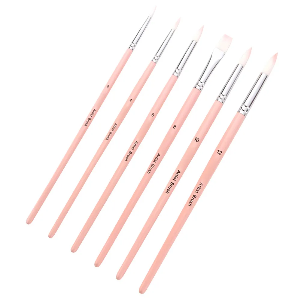 6Pcs Paint Brush Set Nylon Hair Wooden Handle Oil Watercolor Painting Brushes Professional Artist Paint Supplies for Gouache